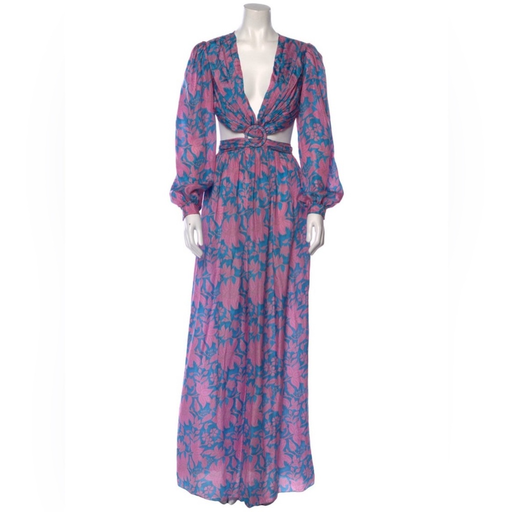 Hannah artwear evening gown blue pink small dress long sleeve maxi